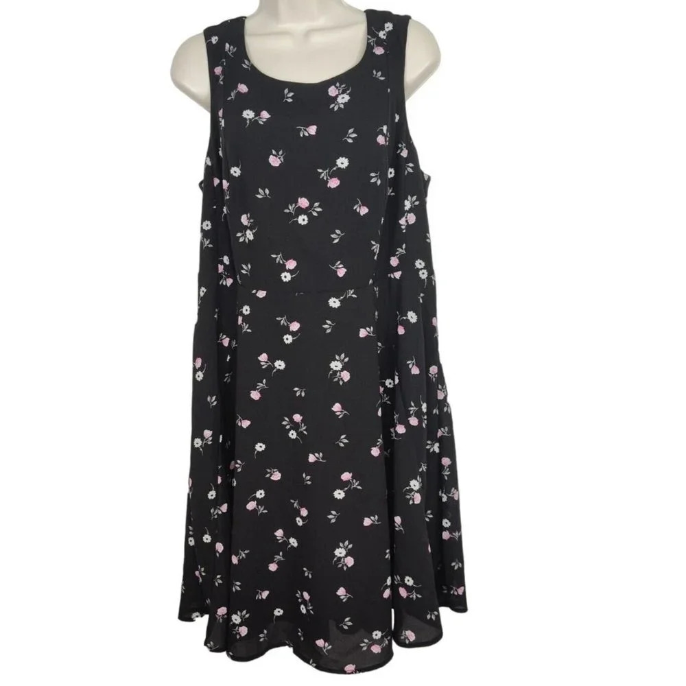 Torrid Black Floral Fit and Flare Aline Dress Women Size 12 Sleeveless 10511128